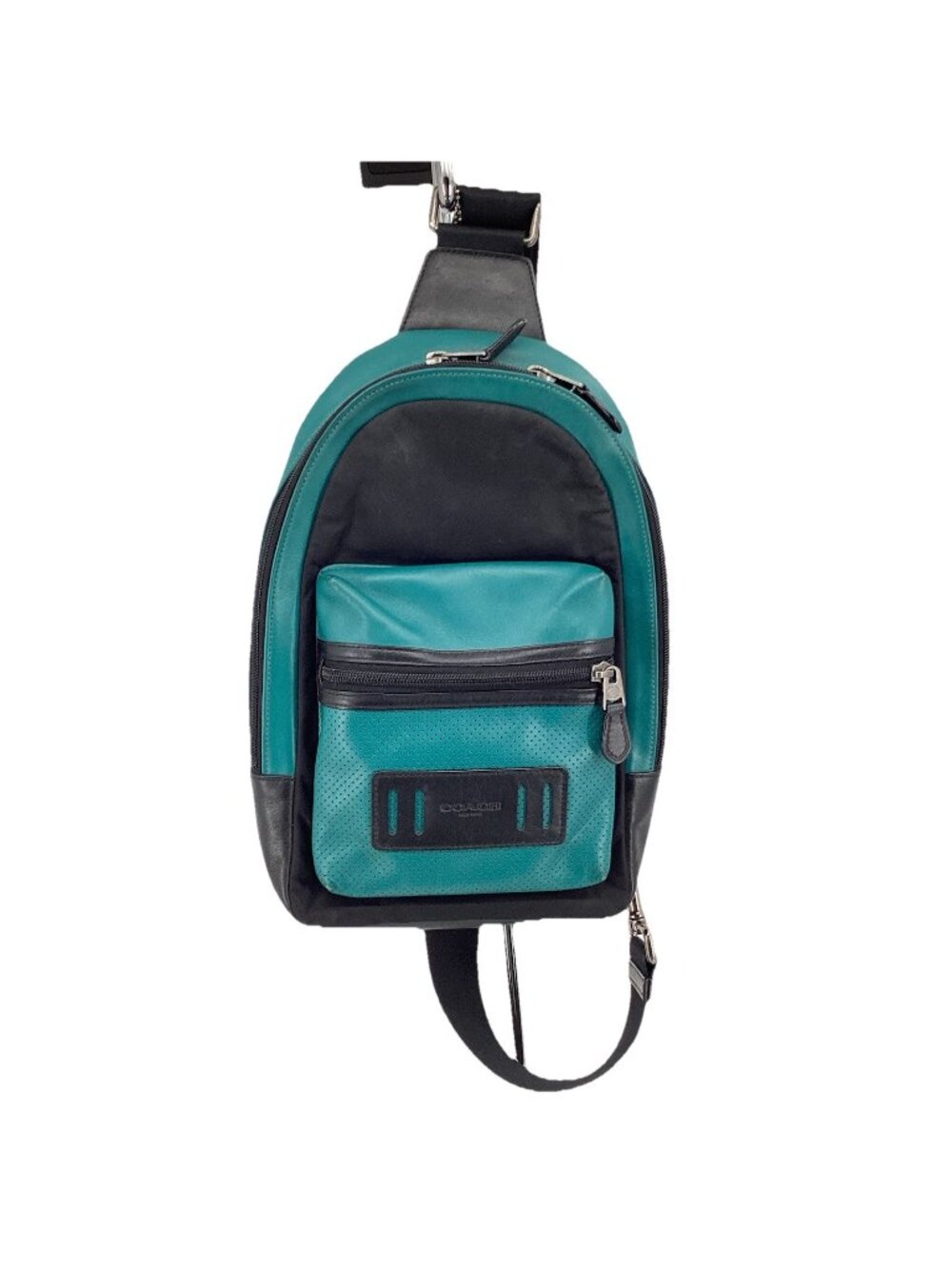 Coach Terrain Unisex Sling Pack Leather Perforated Bag Black Seagreen F56877